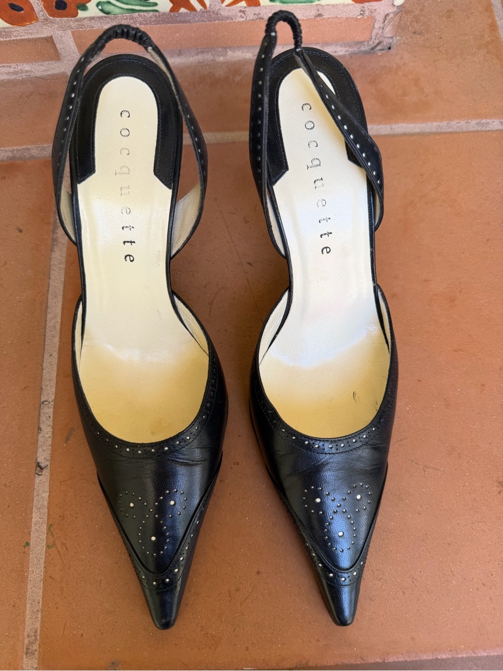 Coquette Midnight Navy Leather Pointed Slingback Spectator style Pumps Size 37.5